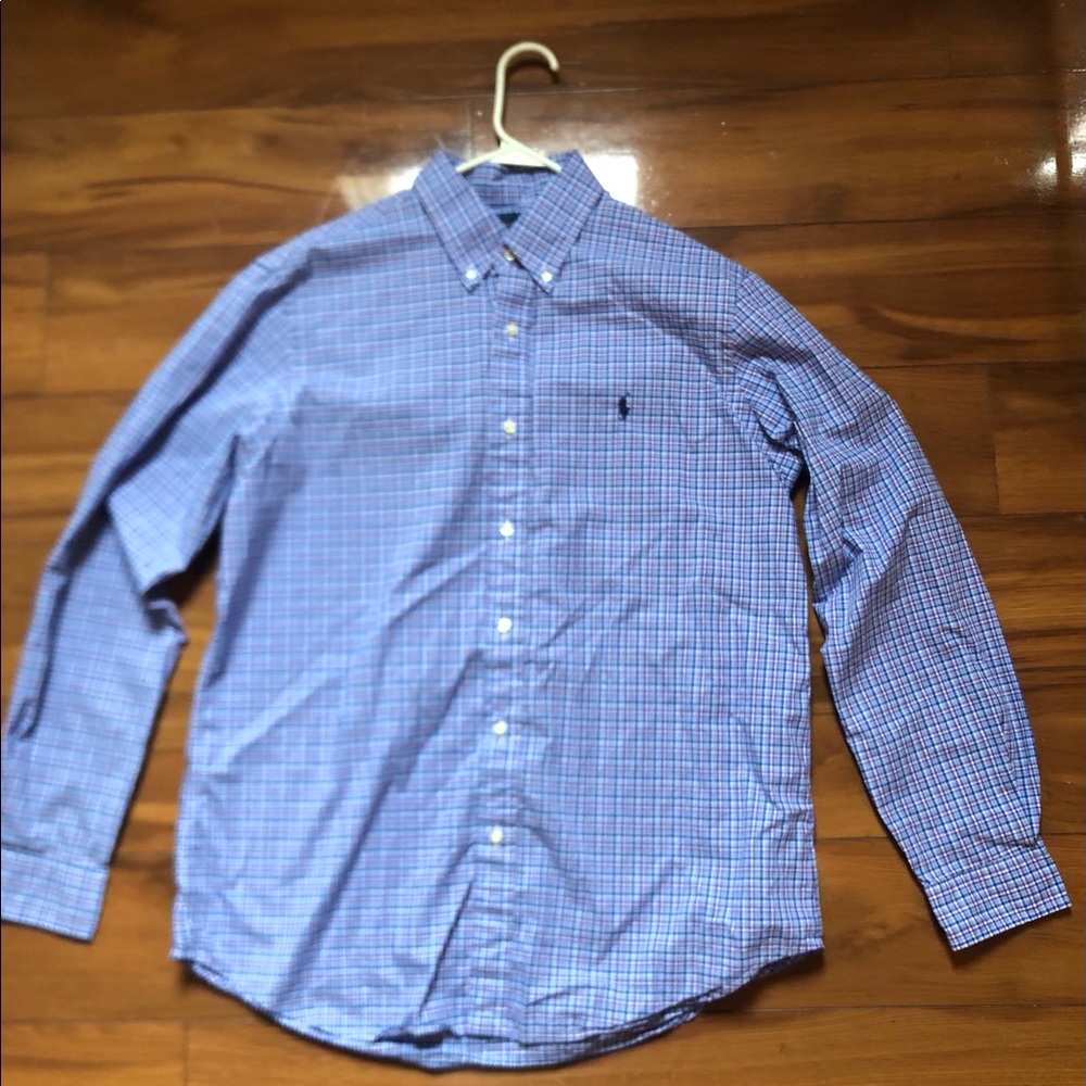 Men’s Ralph Lauren purple and blue plaid classic fit button down shirt